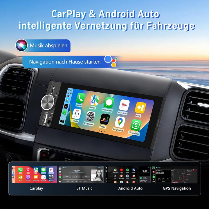Autoradio 6,28" Touchscreen mit Wireless CarPlay &amp; Android Auto, 1-DIN