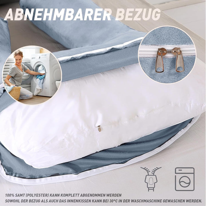 CALIYO Schwangerschaftskissen J Form,Stillkissen XXL-SeitenschläFerkissen mit Bezug,Pregnancy Pillow