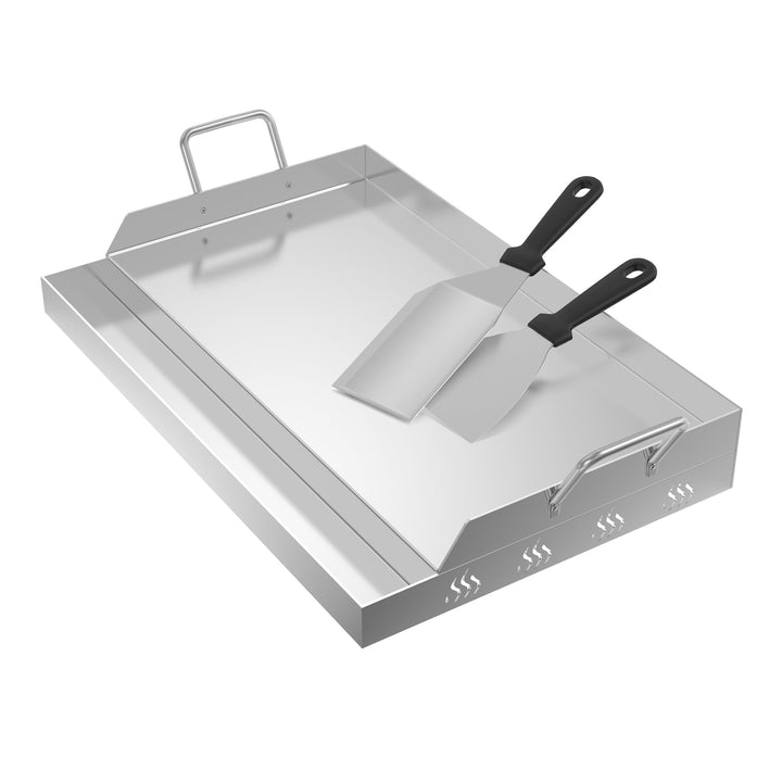 Froadp Edelstahl Grillplatte | 47x32x7cm Universal BBQ Plancha mit Ölrinne | BBQ Plancha für Gas- &amp;