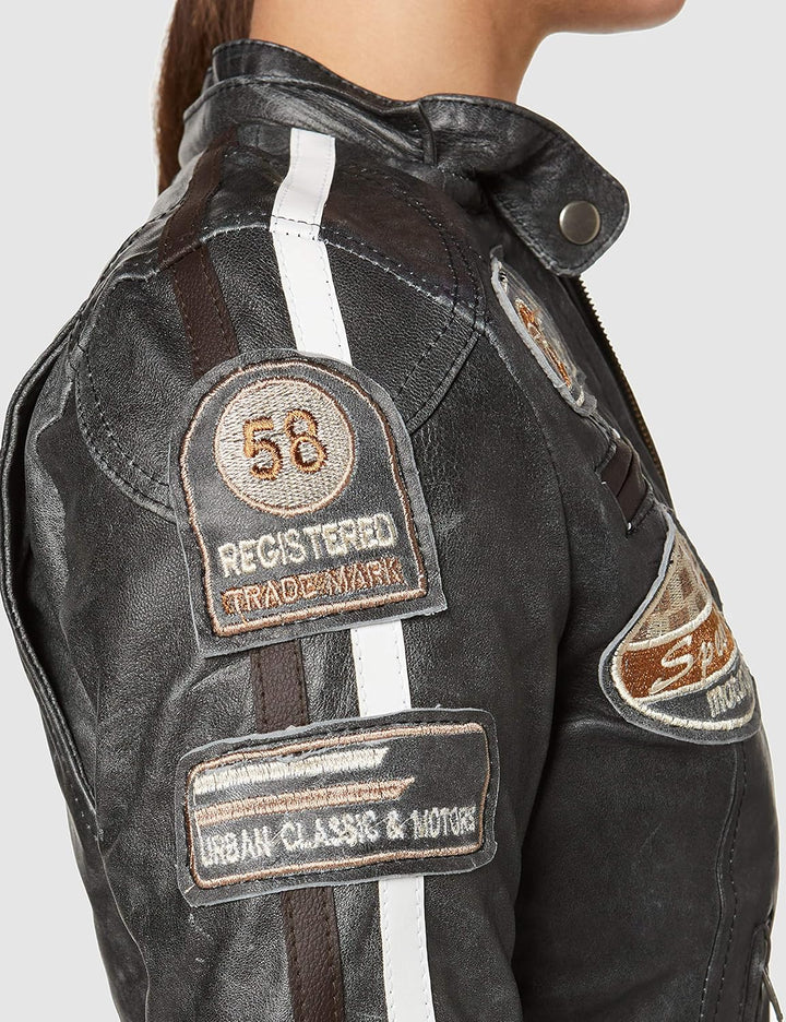 URBAN 5884 Motorradjacke Damen Mit Protektoren, Damenjacke aus Lammleder, Protektoren für Rücken, Sc