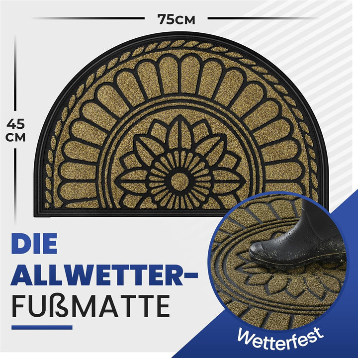 Mibao Halbrunde Fussmatte, rutschfeste Willkommens-Eingangsmatte, strapazierfähige Gummi-Fussmatten,
