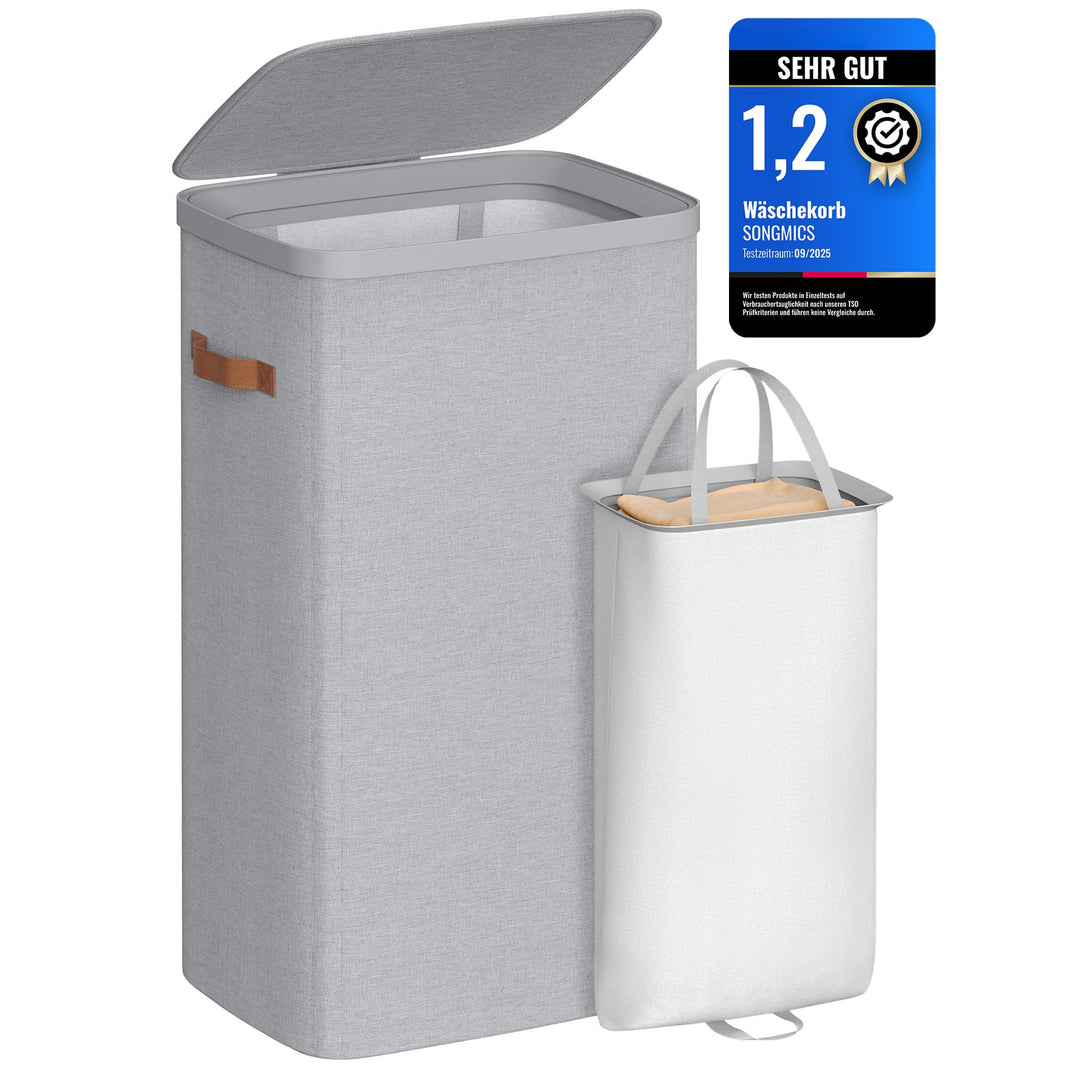 SONGMICS Wäschekorb, 100 L Wäschesammler, Wäschetonne, leichter Aufbau, mit Deckel und Griffen, hera