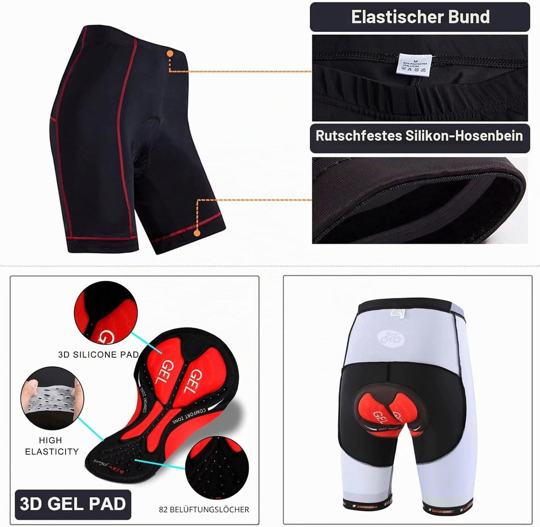 Damen Atmungsaktiv Schnelltrocknend Fahrradtrikot Set, Outdoor Kurzarm Radsport-Shirt + 3D Gel Gepol
