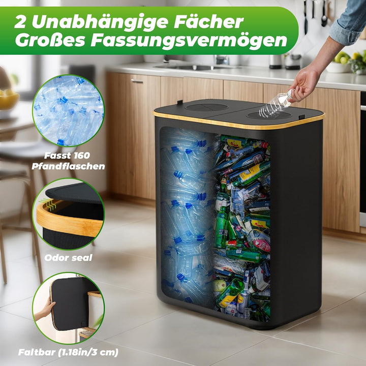 MIDINGCHAI 160L Pfandflaschen Sammelbehälter 2 Fächer, Flaschen Organizer für Leergut, Recycling Beh