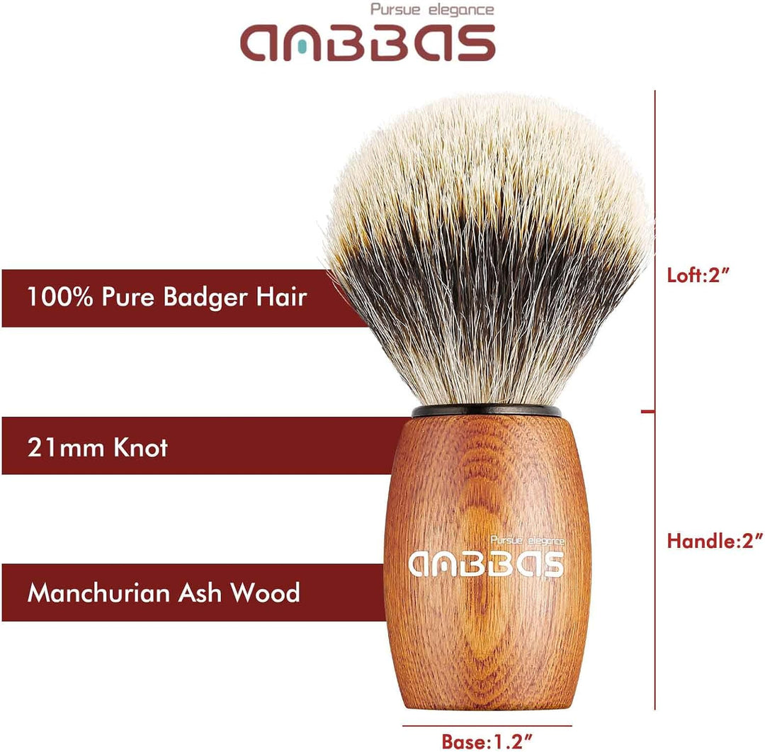 Anbbas 4in1 Rasierset, Reines Dachshaar Rasierpinsel Holzgriff und Grosse Seifenschale,Edelstahl Ras