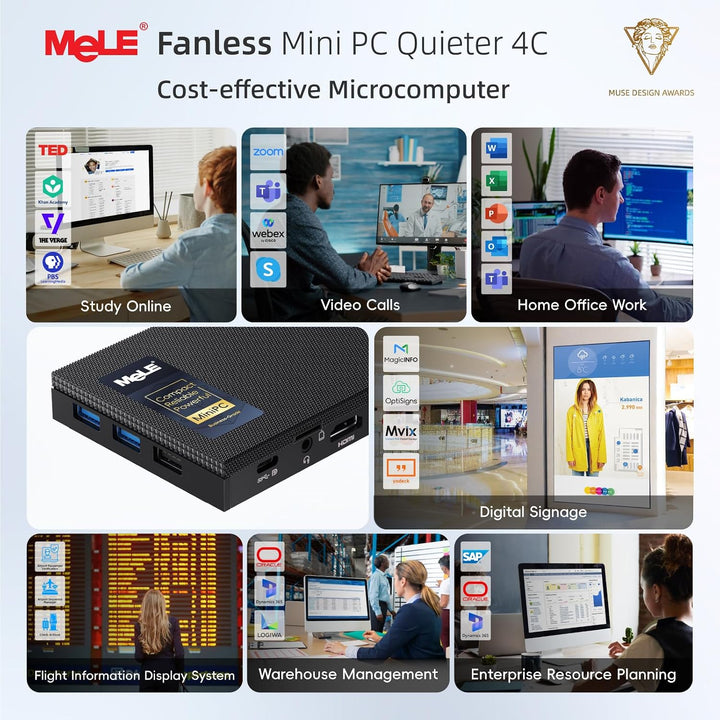 MeLE Mini PC Lüfterloser Quieter4C N150(4C/4T, bis zu 3.6Ghz) USB-C Display 32GB RAM 512GB Speicher