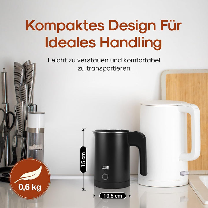 LEBENLANG Reise Wasserkocher Edelstahl Klein 0 5 Liter &amp; BPA-Frei - Reisewasserkocher 600W Energiesp
