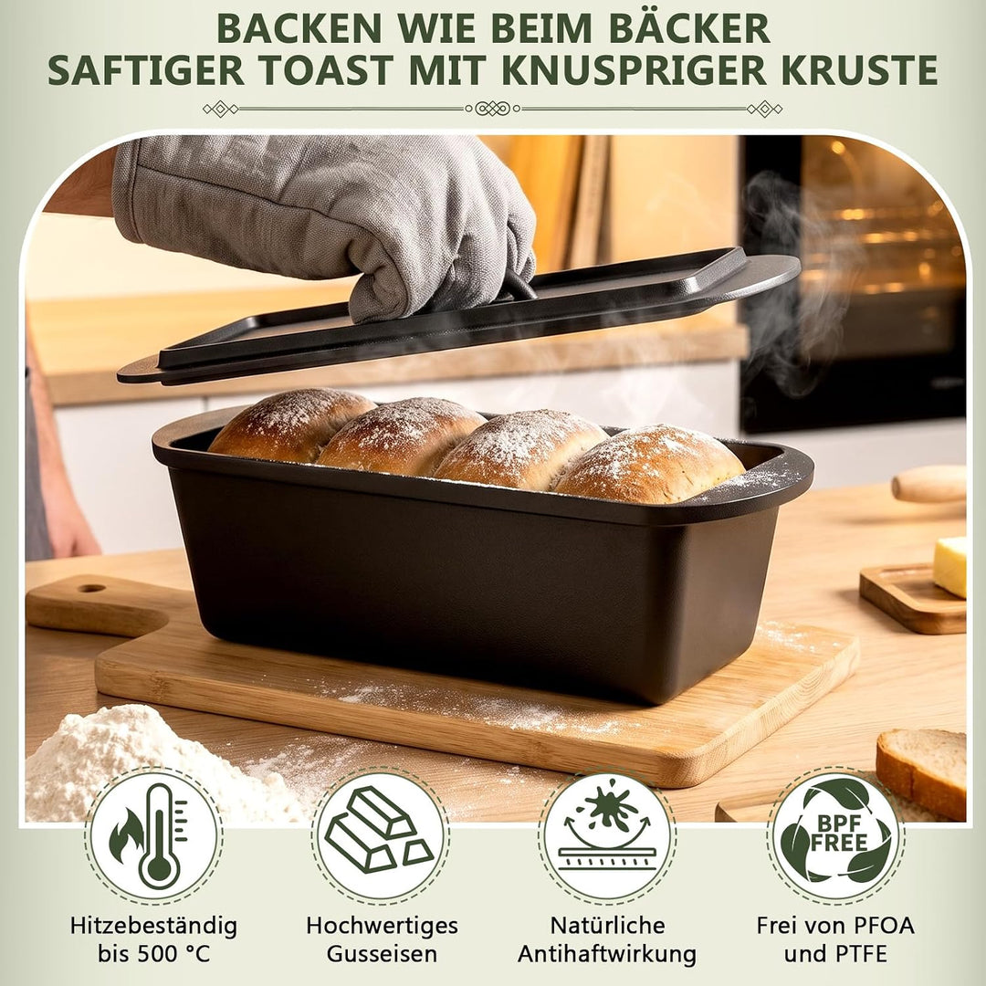 Gusseisen Topf Brot Backen 36cm, Robuste Brotbackform mit Deckel, Gusseisentopf Brotform, Idealer Br