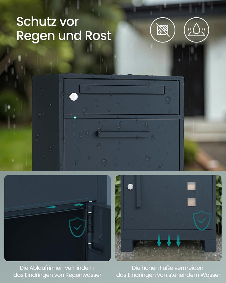 SONGMICS Paketbox, Paketbriefkasten, Briefkasten mit Paketfach, Paketkasten XXL, für Briefe, Pakete,