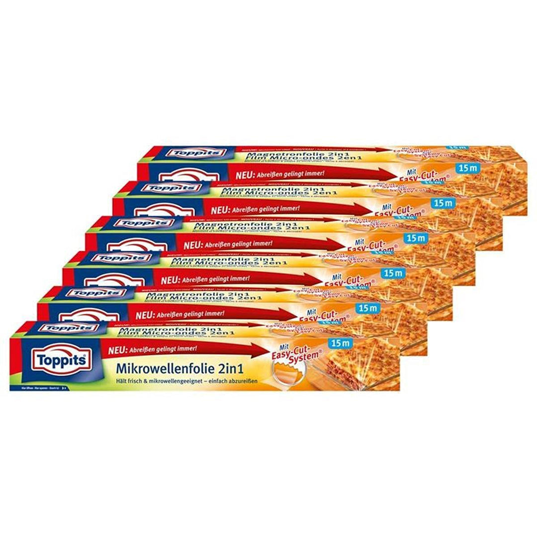 Toppits Mikrowellen- Frischhalte-Folie 2in1 Easy-Cut 15m x 32,5cm (6er Pack)
