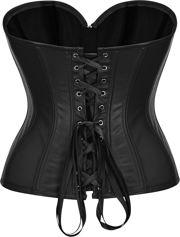 KUOSE Damen Body Shaper Dessous Gothic PVC Kunstleder Corsage Mieder Top Schwarz XL Schwarz-1, XL Sc