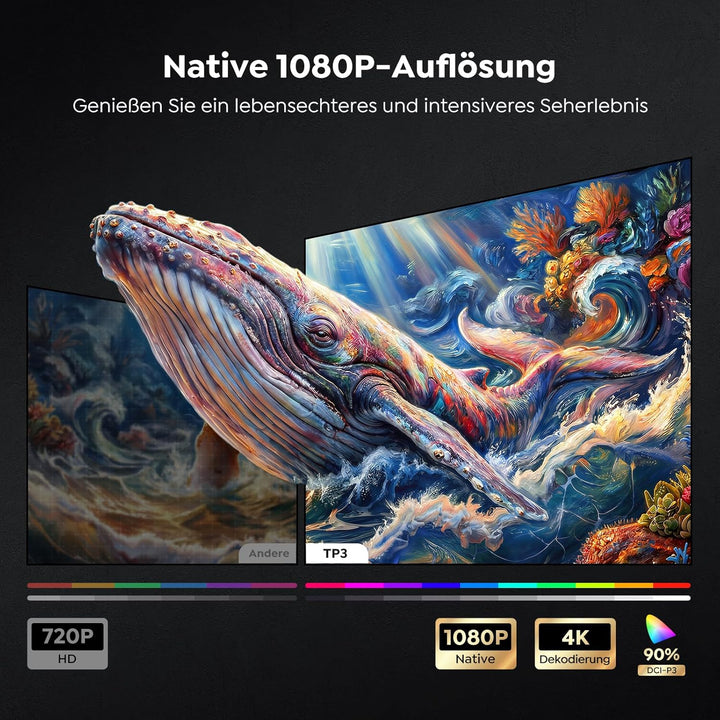 [Google TV &amp; Offizielle Apps] Beamer 4K Unterstützt, Smart Beamer Heimkino 1080P FHD, Autofokus &amp; Tr