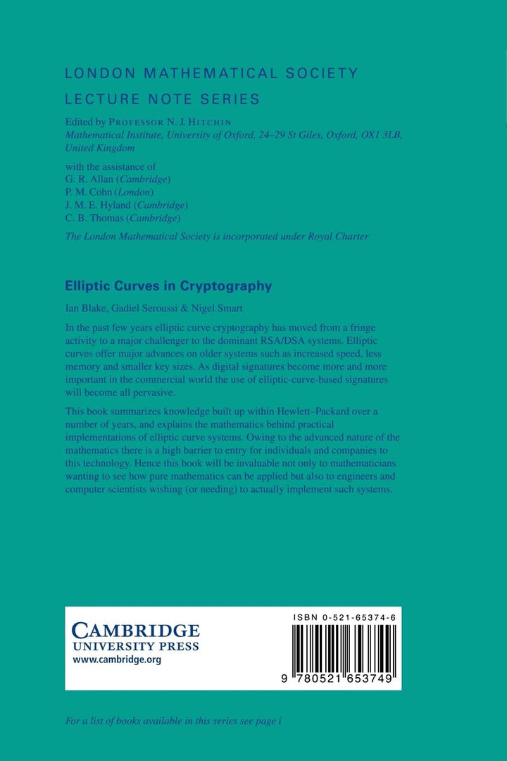 Elliptic Curves in Cryptography (London Mathematical Society Lecture Note Series), Taschenbuch