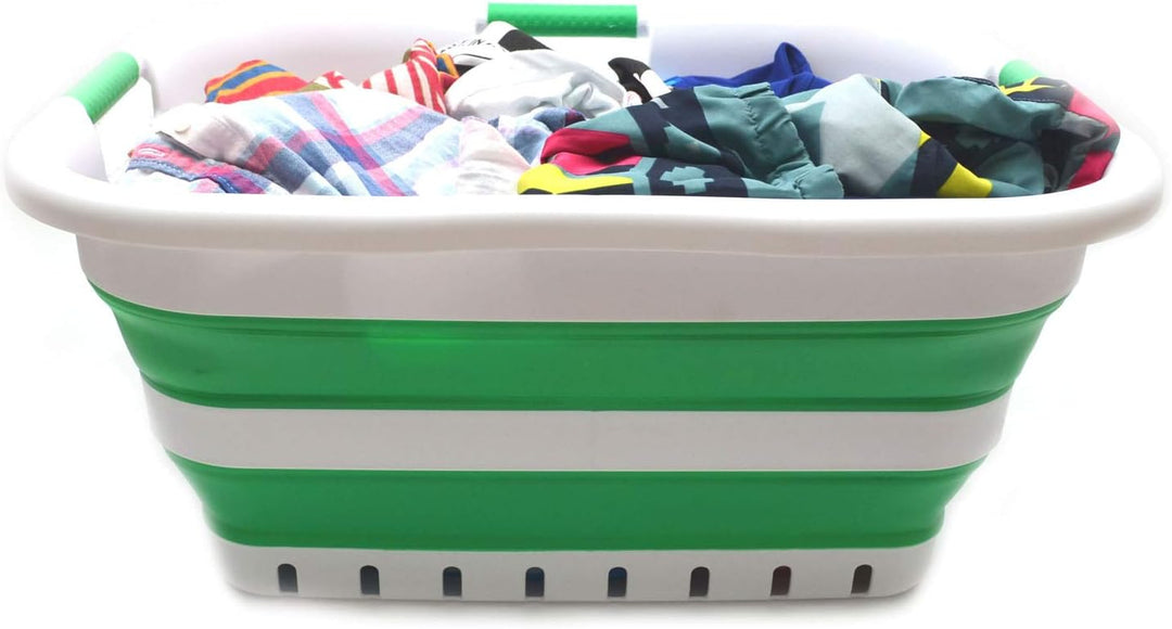SAMMART 41L Collapsible 3 Handled Plastic Laundry Basket - Foldable Pop Up Storage Container/Organiz