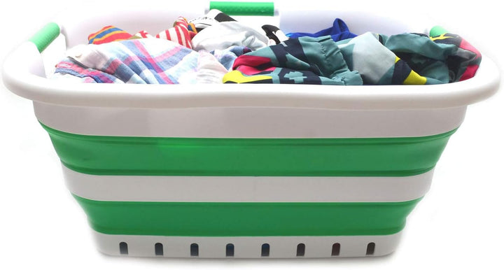 SAMMART 41L Collapsible 3 Handled Plastic Laundry Basket - Foldable Pop Up Storage Container/Organiz