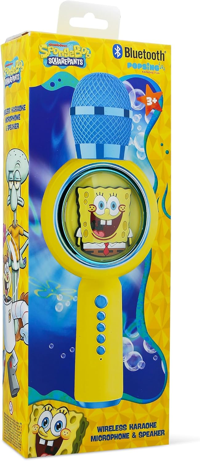 OTL Technologies SpongeBob Schwammkopf Popsing LED beleuchtetes kabelloses Karaoke-Mikrofon mit Spra