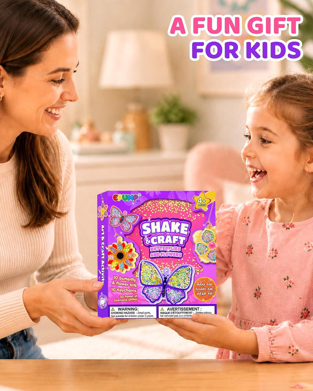 EPUMP Shaker Schlüsselanhänger Bastelset Kinder DIY ab 4 Jahren Flower, Flower