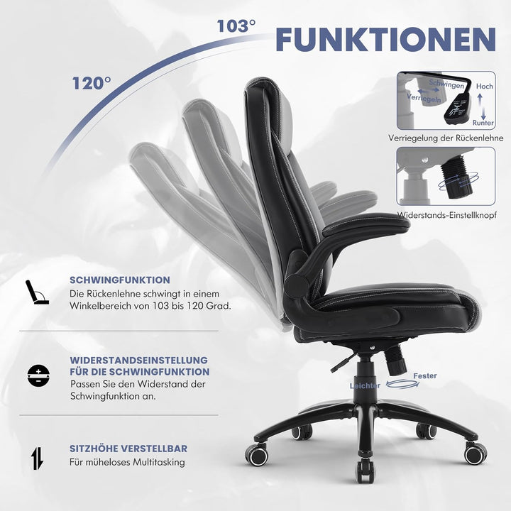 COLAMY Bürostuhl Ergonomisch, Ergonomischer Büro 360° Drehstuhl für Office, Chefsessel Stuhl mit Hoc