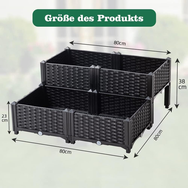 Mingone 4X Blumenkasten Rattan Optik Blumentopf aus Kunststoff Blumenkasten Balkonkasten mit Wassers