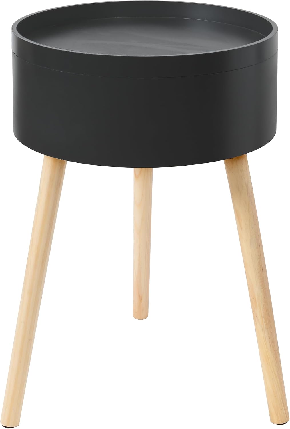 Bonetti Beistelltisch rund mit Stauraum und Tablett aus Holz | ca. Ø 38 x 59 cm | Skandinavisches De