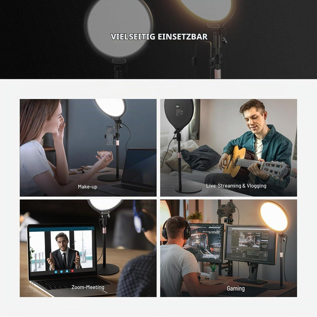 NEEWER Basics 10,5" Desk Ring Light w Stand/Phone Holder/Timer, Full Screen 15W Dimmable LED Selfie