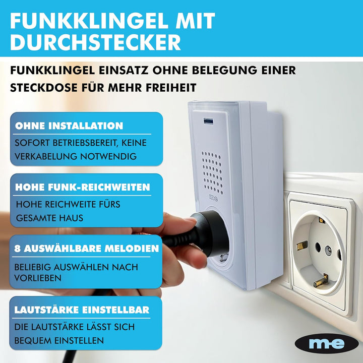 m-e Funkklingel BELL-5012 S, für 1-Familienhaus, Kunststoff Silber Klingeltaster und 1 Türglocken fü