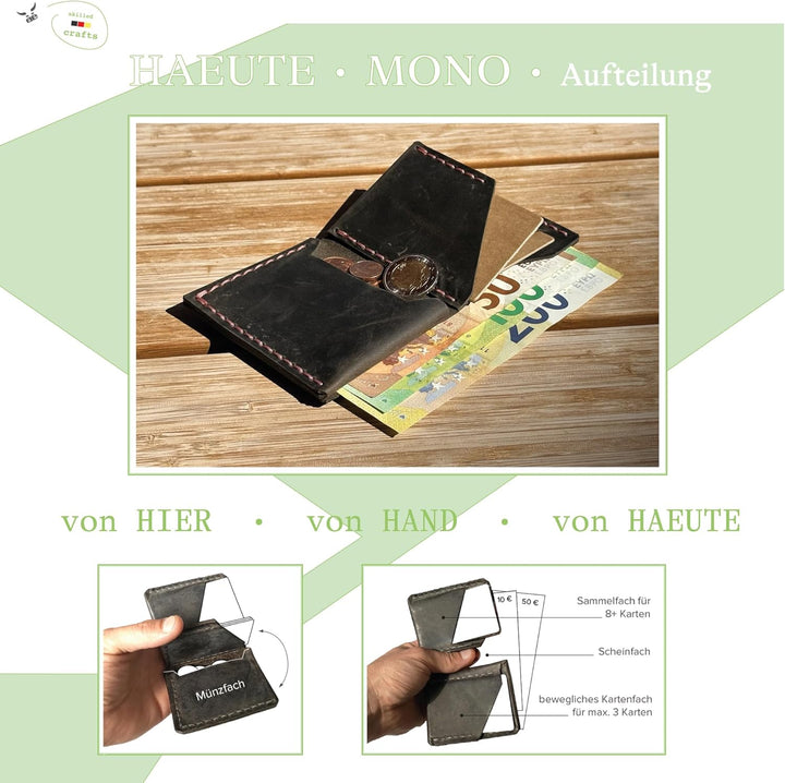 grauer Männer Leder Geldbeutel, klein &amp; metallfrei