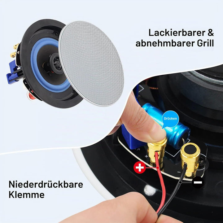 Herdio 4 Zoll Deckenlautsprecher, 160 Watt Kompatibel mit Bluetooth Einbaulautsprecher, Bündige Mont