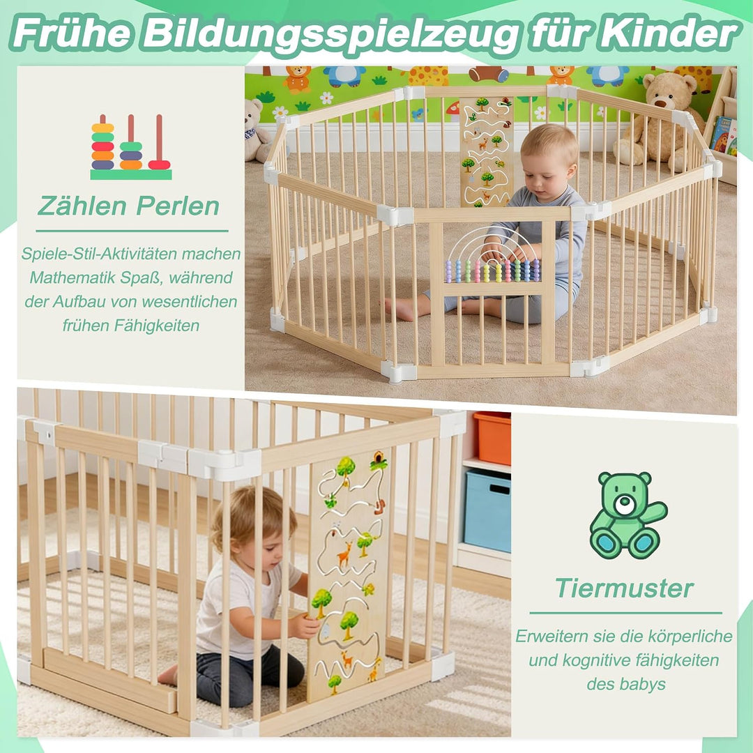Laufstall Baby Holz Laufgitter &amp; -Ställe mit 2 Spielcenter, Laufgitter Kid mit Tür Playpen For Baby