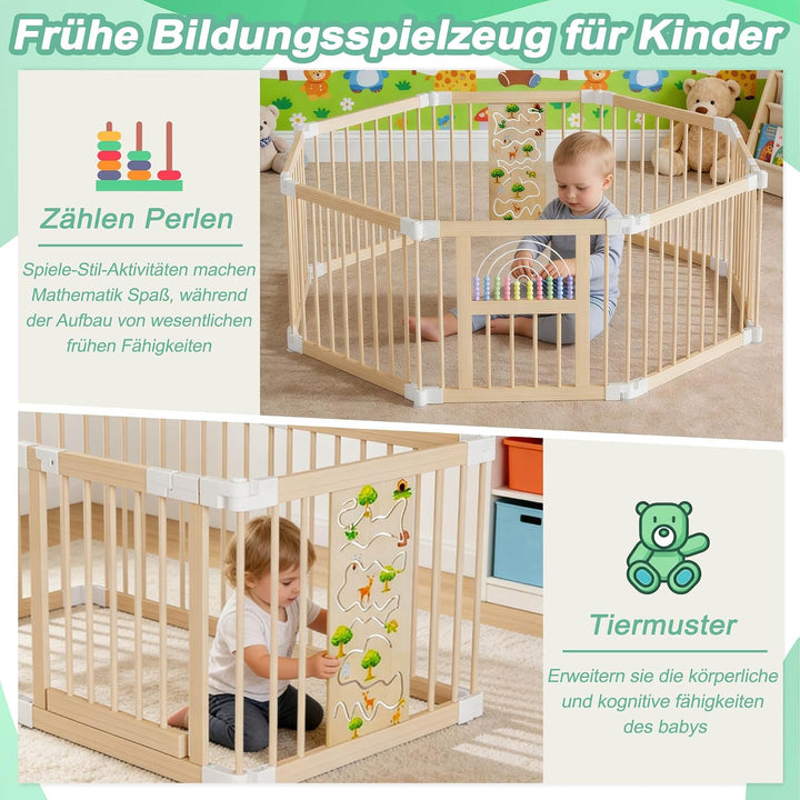 Laufstall Baby Holz Laufgitter &amp; -Ställe mit 2 Spielcenter, Laufgitter Kid mit Tür Playpen For Baby