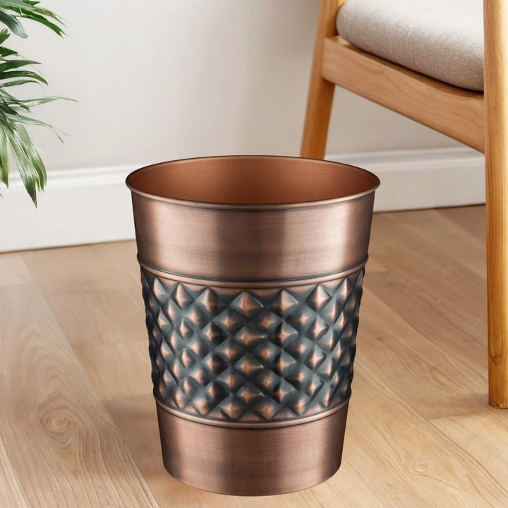 Monarch Abode Metall-Abfalleimer, handgefertigt, geometrisch, Badezimmer-Dekor, Kupfer-Finish Antike