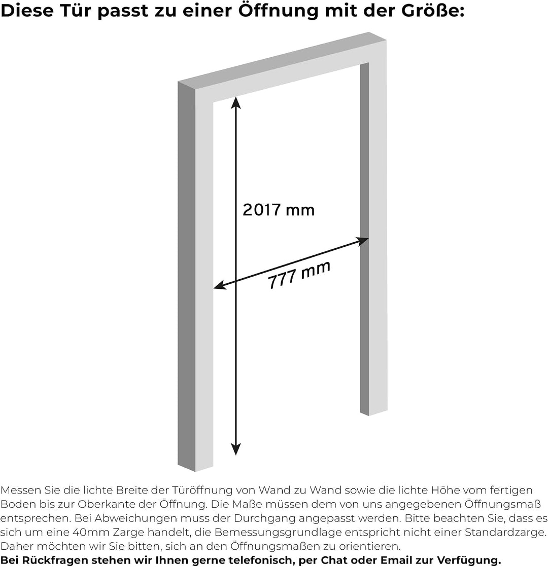 inova Glastür Komplettset 709x1972mm DIN rechts Griffstange Drehtür mit Beschlag und Zarge 709x1972m