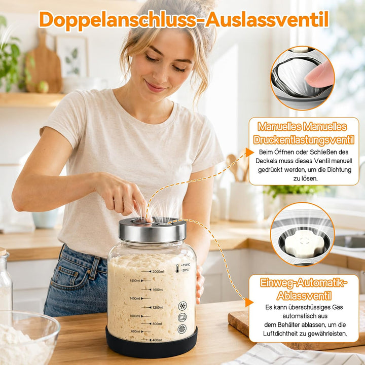 2L Fermentierglas mit Deckel, Kefir Glas Fermentiergläser mit Gärventil, BPA-freies, mit Präzisionsw