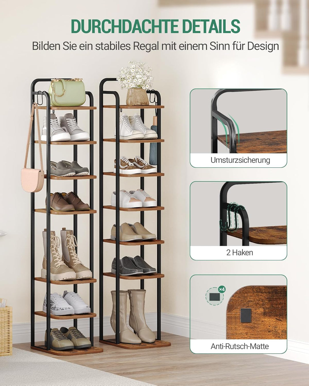 Hzuaneri Vertikales Schuhregal, 8-Stöckige Schuhregale, Schuhturm für Kleine Räume, Freistehend, Ver
