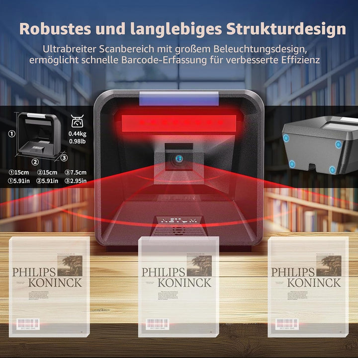 NETUM 2D Omnidirektionaler Desktop-Barcode-Scanner, Freisprecheinrichtung USB-kabelgebundener Barcod