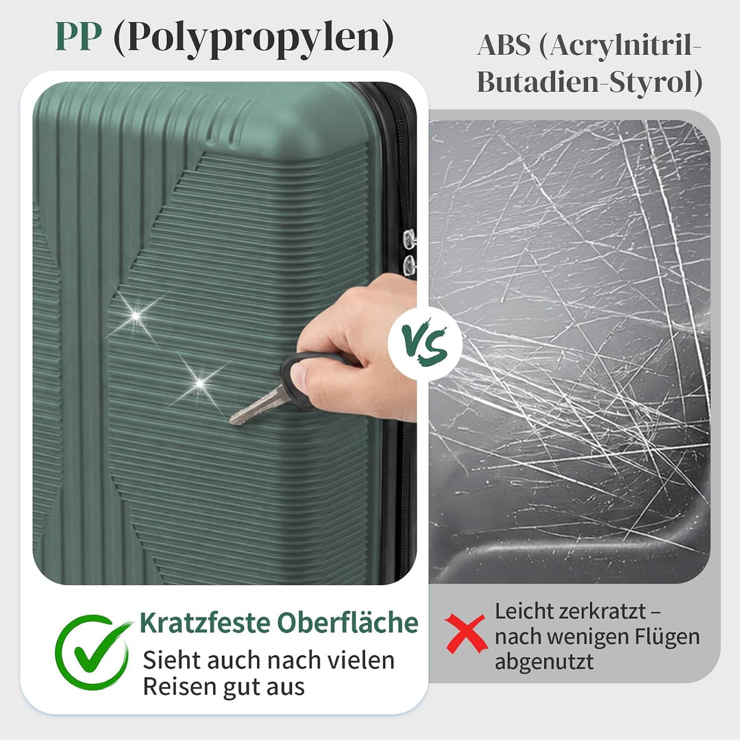 LEADZM Handgepäck Koffer aus PP, 55x35x21 cm (Dunkelgrün, 20in) Dunkelgrün M/20in, Dunkelgrün M/20in