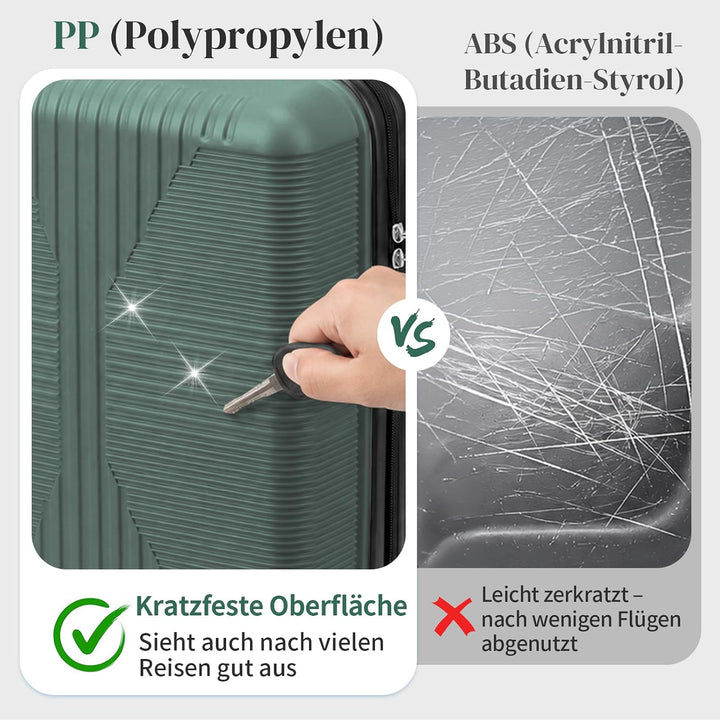 LEADZM Handgepäck Koffer aus PP, 55x35x21 cm (Dunkelgrün, 20in) Dunkelgrün M/20in, Dunkelgrün M/20in