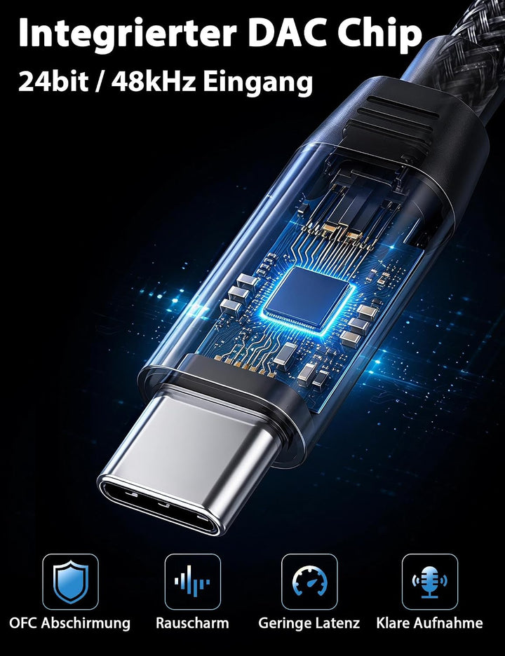 DuKabel USB C auf XLR Mikrofonkabel 2,4m mit DAC für Dynamische Mikrofone 2.4 Meter, 2.4 Meter
