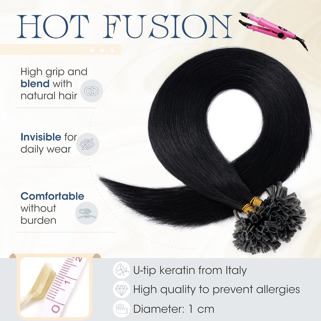 Elailite U-Tip Echthaar Bonding Extensions Keratin Haarverlängerung Haar Glatt 100 Strähnen 50g 14"/