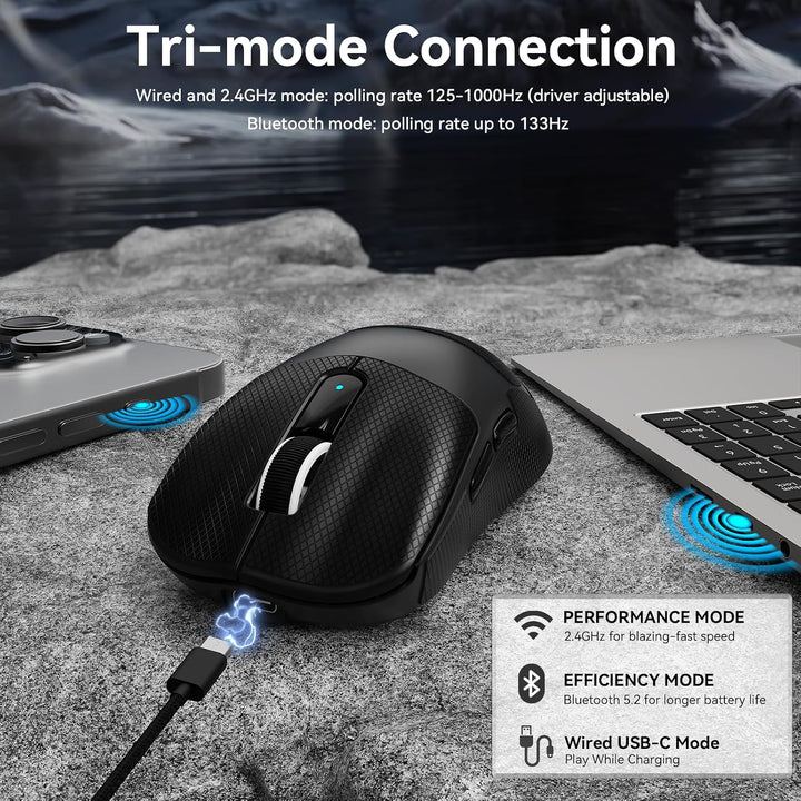 MAMBASNAKE M3 39g SUPERLEICHTE Kabellose Gaming-Maus mit Spiralkabel, PixArt PAW3395PRO-Sensor, Bis