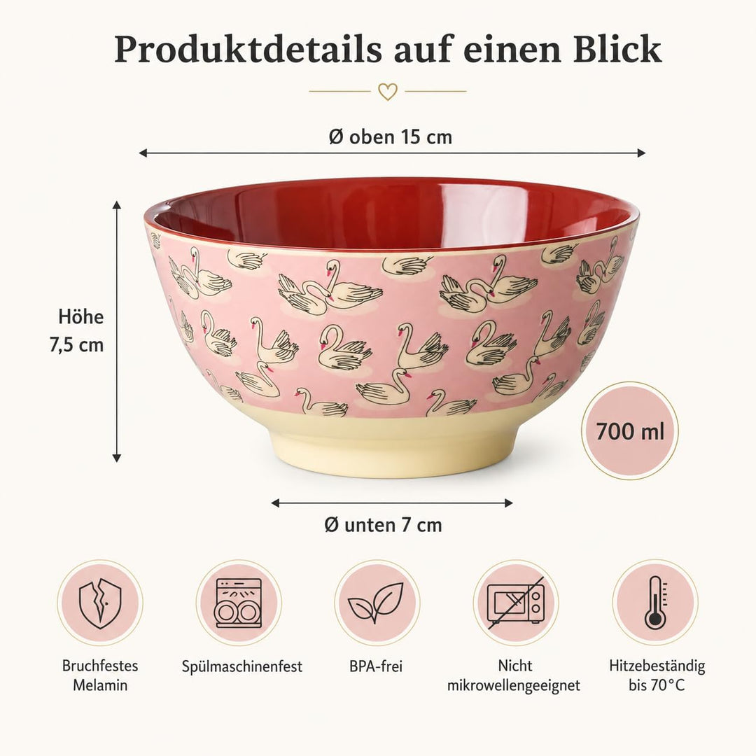 ReWu RICE Melaminschale Schwan rosa 700 ml Grosse Schale, Grosse Schale