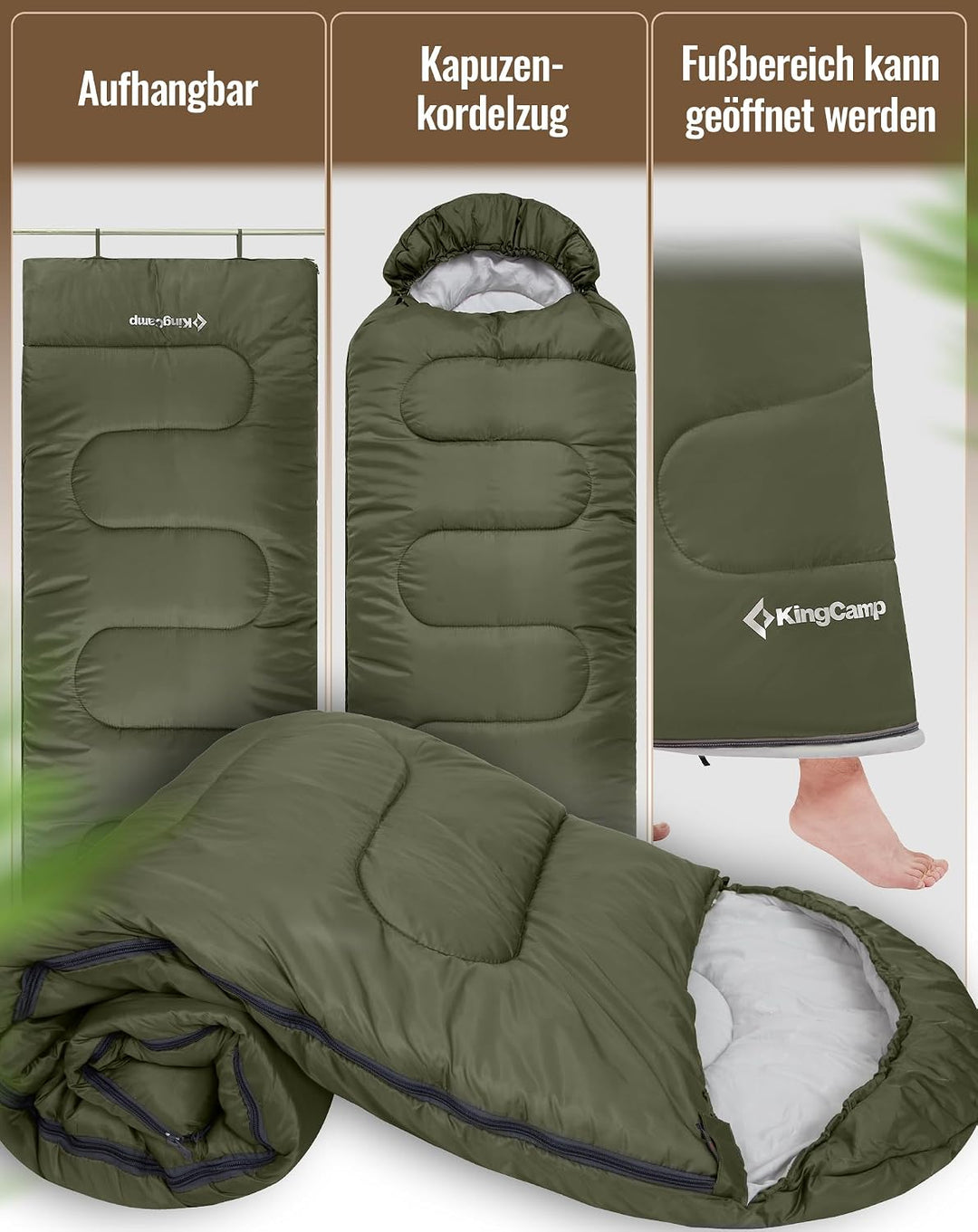 KingCamp Schlafsack für Erwachsene, kaltes Wetter &amp; warm, XL, grosse und hohe Flanell-Schlafsäcke mi