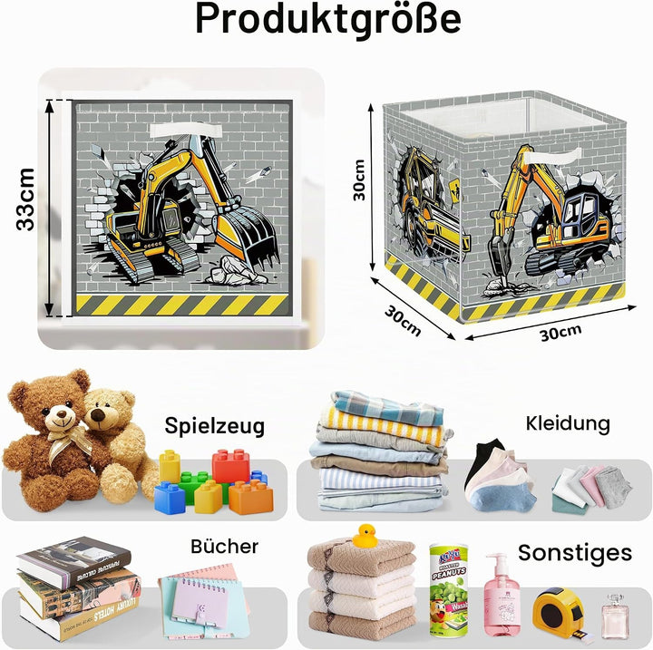 30cm Aufbewahrungsbox 3 Stück Baufahrzeuge Aufbewahrungskorb Kinder Auto Aufbewahrungswürfel Organiz