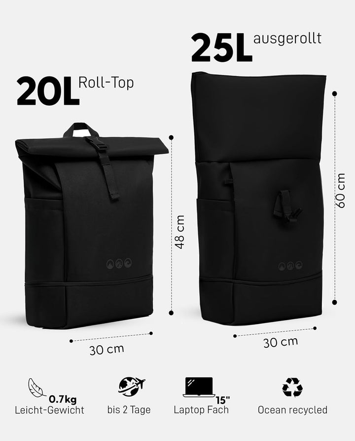 SONS OF ALOHA Roll-Top Rucksack Damen &amp; Herren - NALU gross - Rolltop mit Laptopfach 16" und Schuhfa