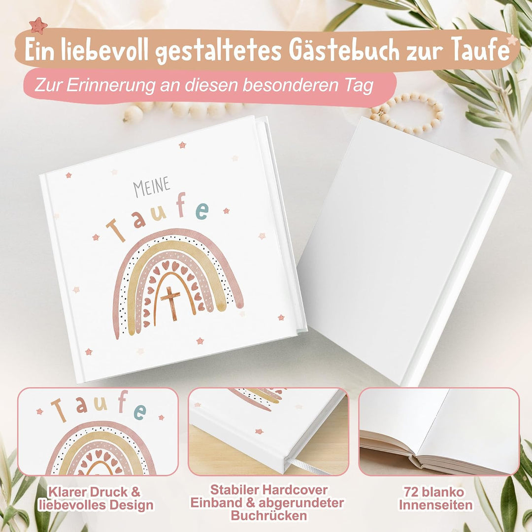 Taufbuch Mädchen, Gästebuch Taufe mit Regenbogen Design zum Taufgeschenk ‎Taufe Gastebuch Regenbogen