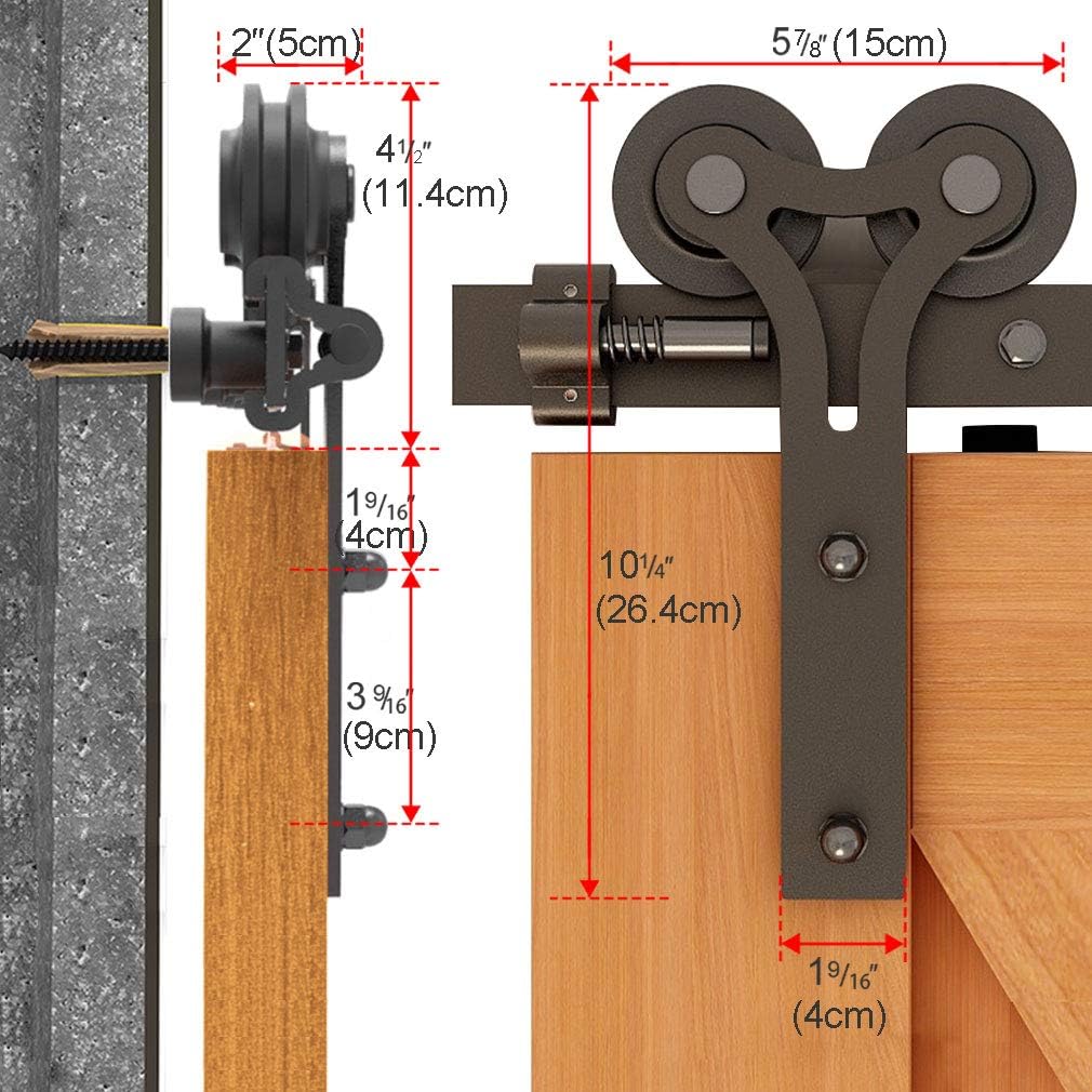 CCJH Schiebetüren Schiebetürsystem, 5.5FT (167cm) Laufschiene Schiebetuer Y Form Rolle Set fuer Schi