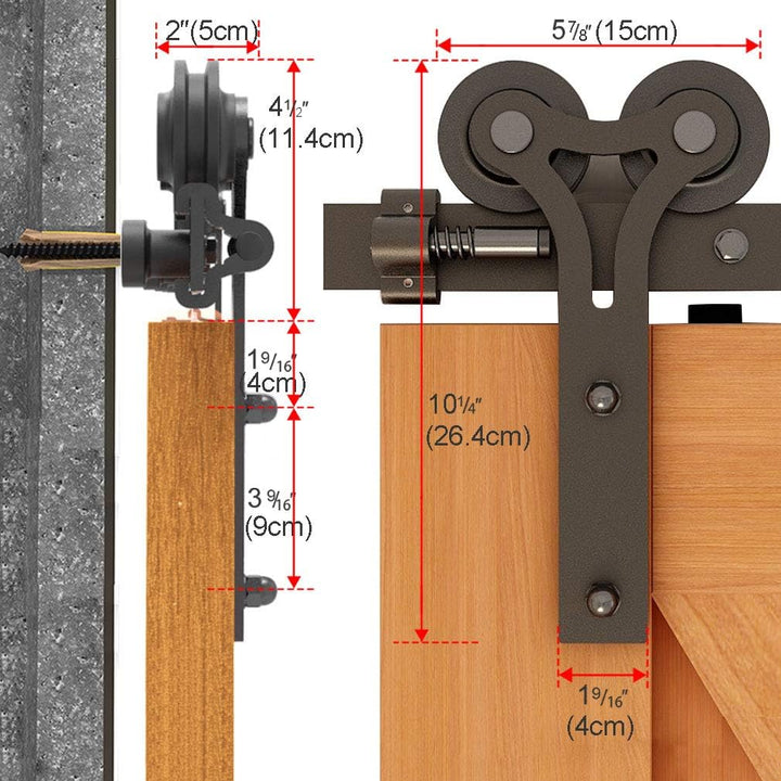 CCJH Schiebetüren Schiebetürsystem, 5.5FT (167cm) Laufschiene Schiebetuer Y Form Rolle Set fuer Schi
