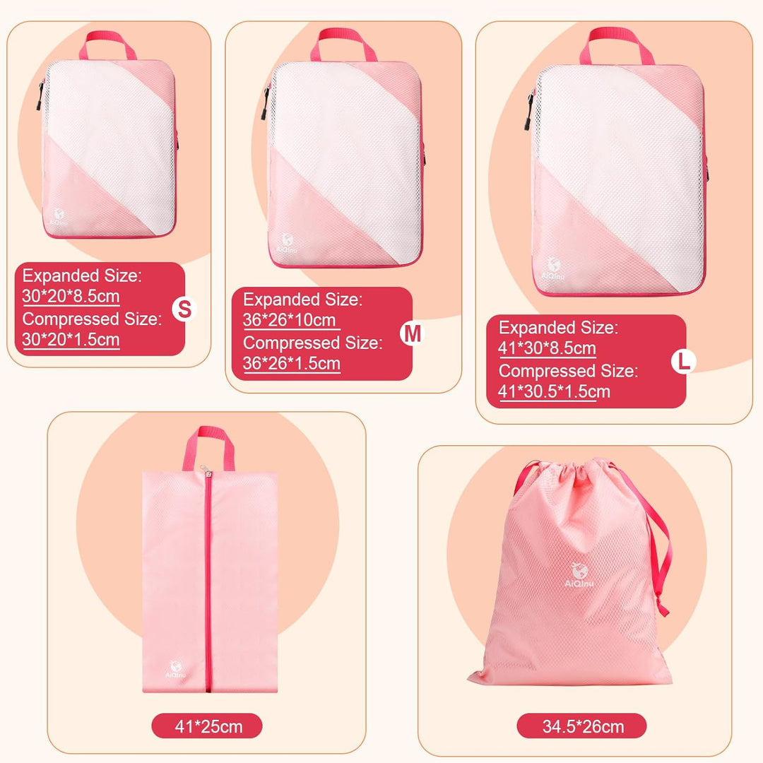 AiQInu Packing Cubes Compression, 5 Stück Packtaschen Kompression Koffer Organizer Set mit Wäschebeu