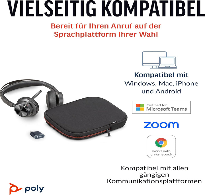 Poly Voyager Focus 2 UC schnurloses Headset mit Mikrofon, Active Noise Cancelling (ANC), Verbindung