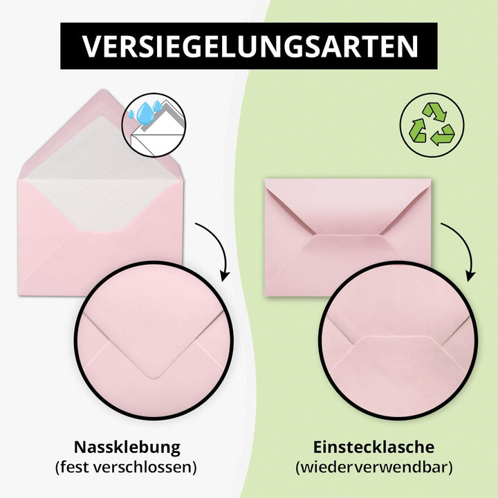 75 Briefumschläge Rosa - DIN C6 - gefüttert mit weissem Seidenpapier - 80 g/m² - 11,4 x 16,2 cm - Na